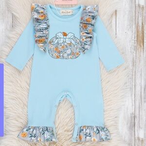 Blue Floral Ruffle Kids One Piece